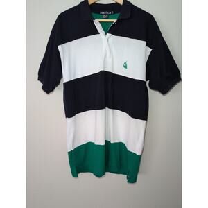Vintage 90's Nautica Navy White Green Colorblocked Polo Medium-Tall